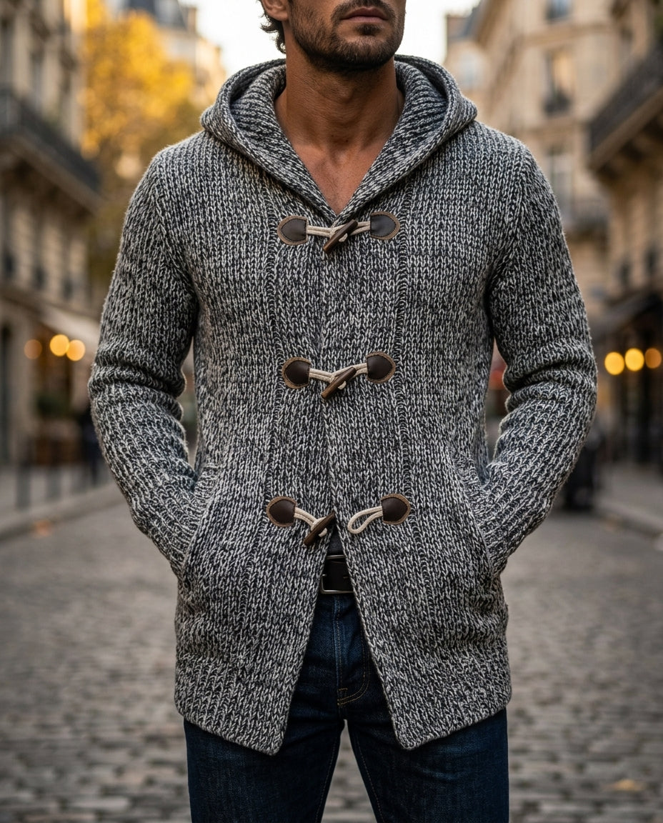 Men's Toggle-Front Hooded Sweater with Pockets – Classic Layering Knit for Fall & Winter | Thomler