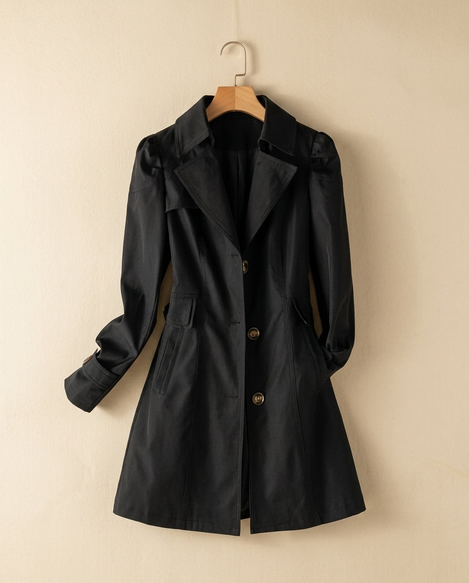 Women's Structured Button-Front Overcoat in Cotton Blend – Notch Collar Long Coat with Tailored Silhouette for Work, Office & Casual Wear | Thomler