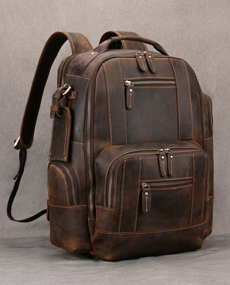 Full-Grain Cowhide Rucksack for Men – Spacious Laptop Compartment, Curved Shoulder Straps, Distressed Finish – Commuter Daypack for Work & | Thomler