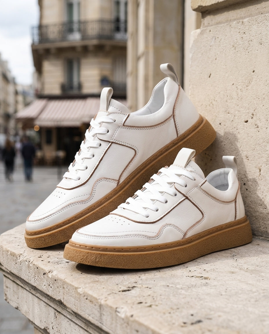 Men's Platform Sneakers with Thick Sole – Genuine Leather Upper – Lace-Up Casual Athletic Shoes for Everyday & Fashion – Retro Trainer Style | Thomler