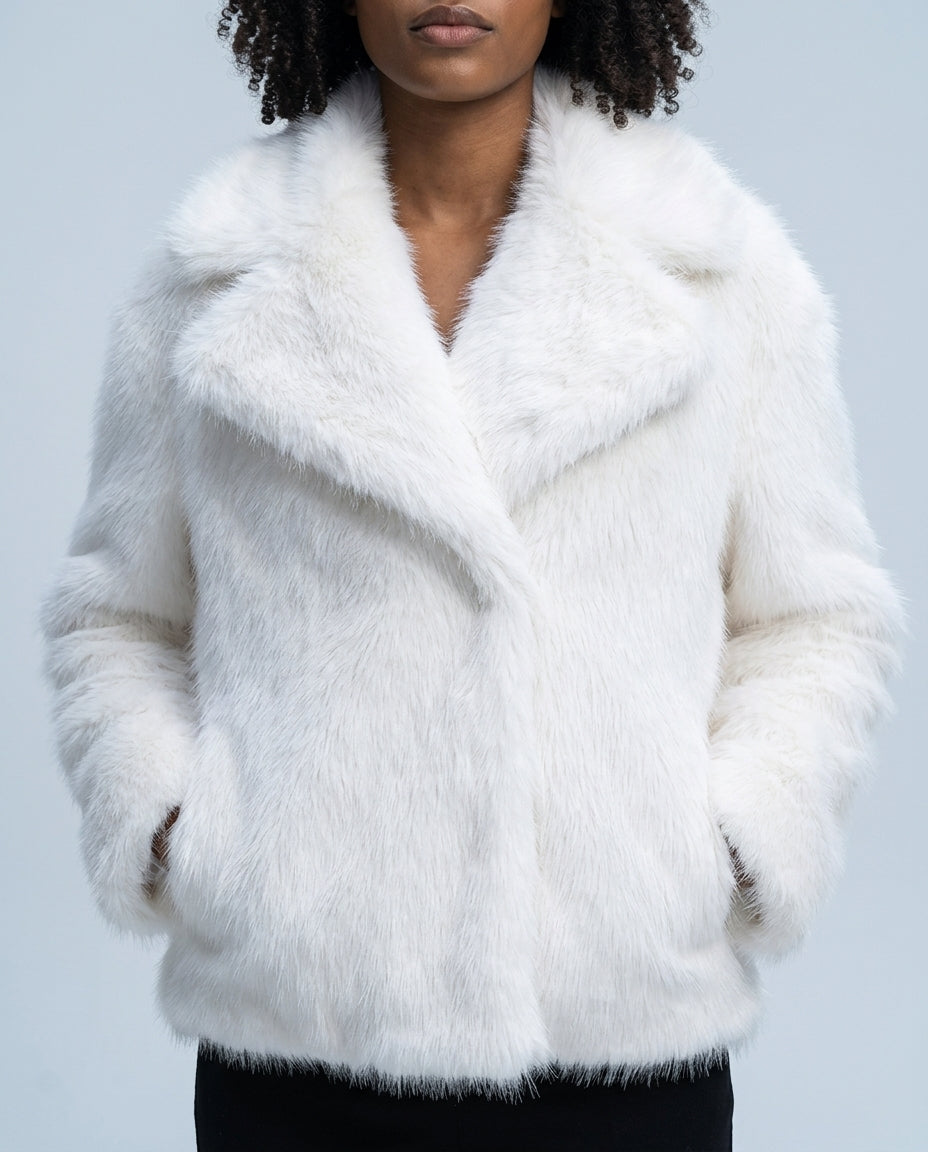 Plush Oversized Collar Faux Fur Coat for Women – Winter Warmth & Elegant Silhouette for Evening Wear Holiday Parties Casual Day Styling | Thomler