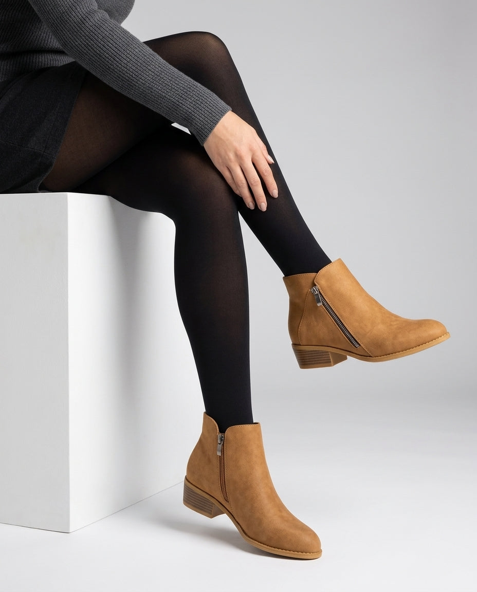 Women's Chunky Heel Booties with Side Zip – Comfortable Ankle Boot for Fall & Winter | Thomler