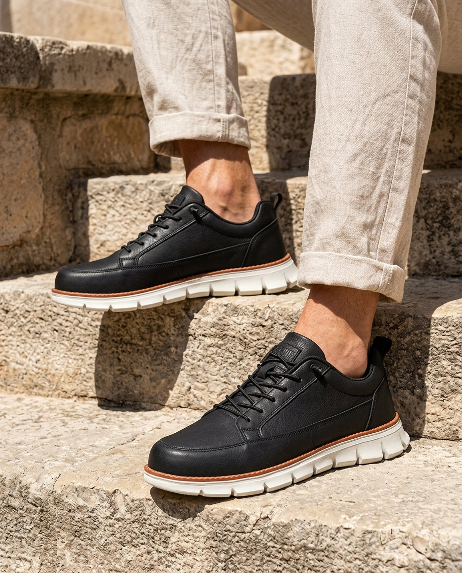 Men's Cushioned Leather Walking Shoes with Arch Support & Shock Absorption | Thomler