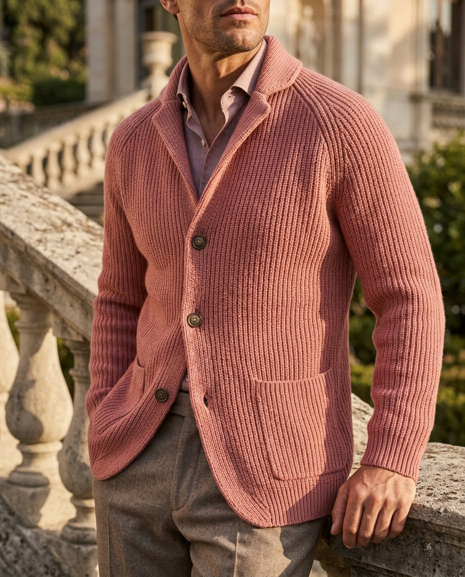 Men's Chunky Knit Button Cardigan Sweater with Collar and Pockets | Thomler