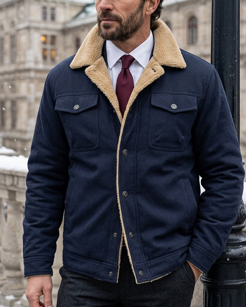 Men's Button-Front Workwear Jacket with Fleece Lining for Cold Weather Layering & Daily Wear | Thomler
