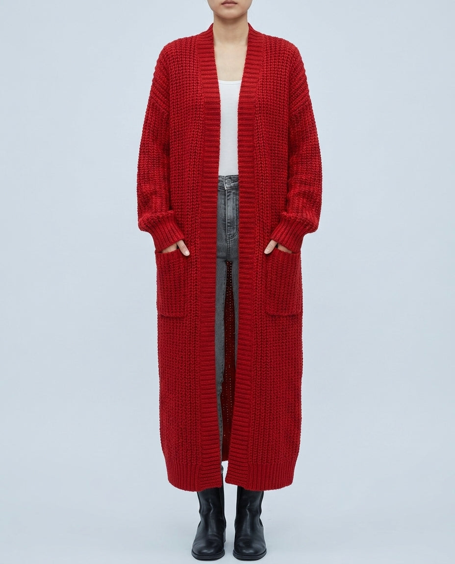 Women's Long Open Front Knit Sweater – Soft Cozy Cardigan for Everyday Layering, Oversized Relaxed Fit, Fall Winter Spring | Thomler