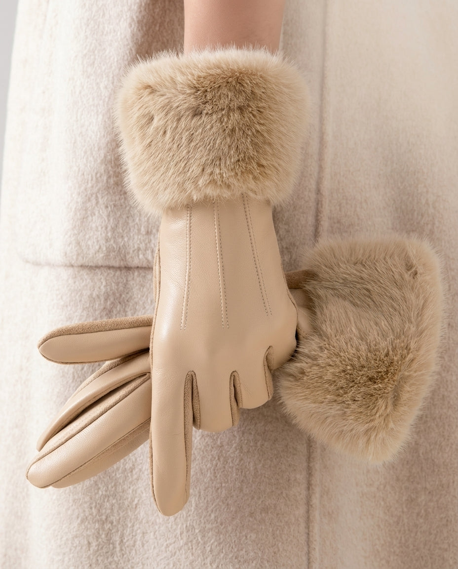 Women's Faux Leather Winter Gloves with Plush Fur Cuff for Cold Weather | Thomler