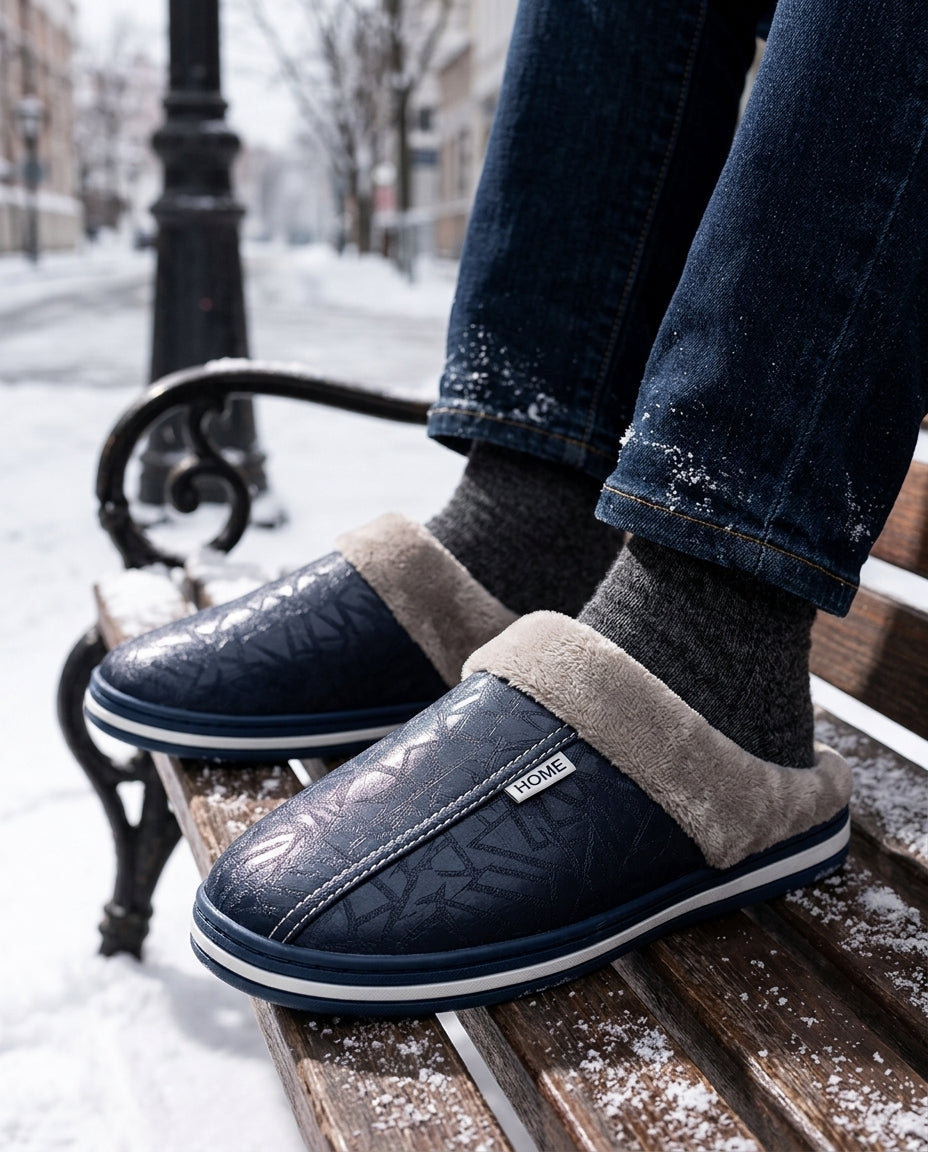 Men's Cushioned Indoor Slippers with Cozy Faux Fur Lining & Slip-On Design for House, Lounge & Quick Errands | Thomler