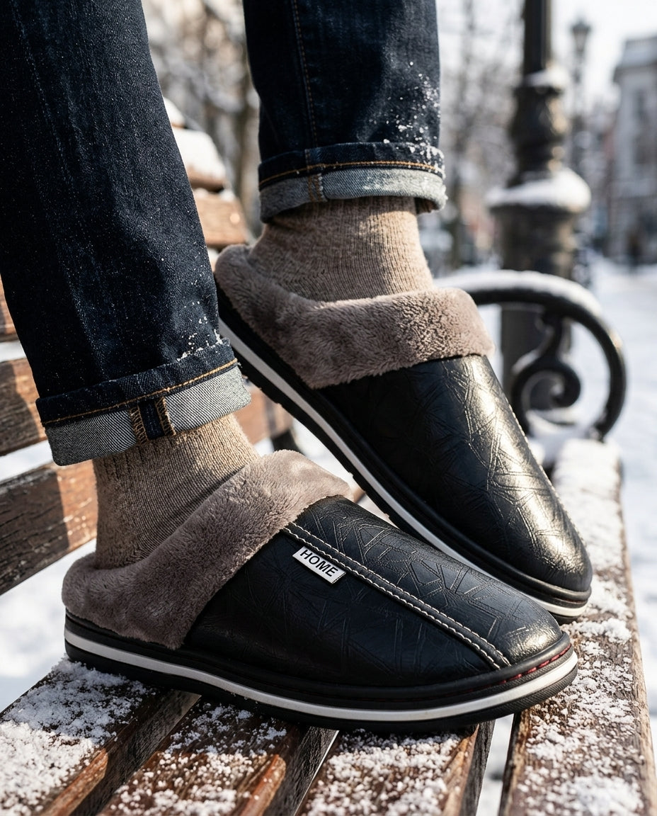 Men's Cushioned Indoor Slippers with Cozy Faux Fur Lining & Slip-On Design for House, Lounge & Quick Errands | Thomler