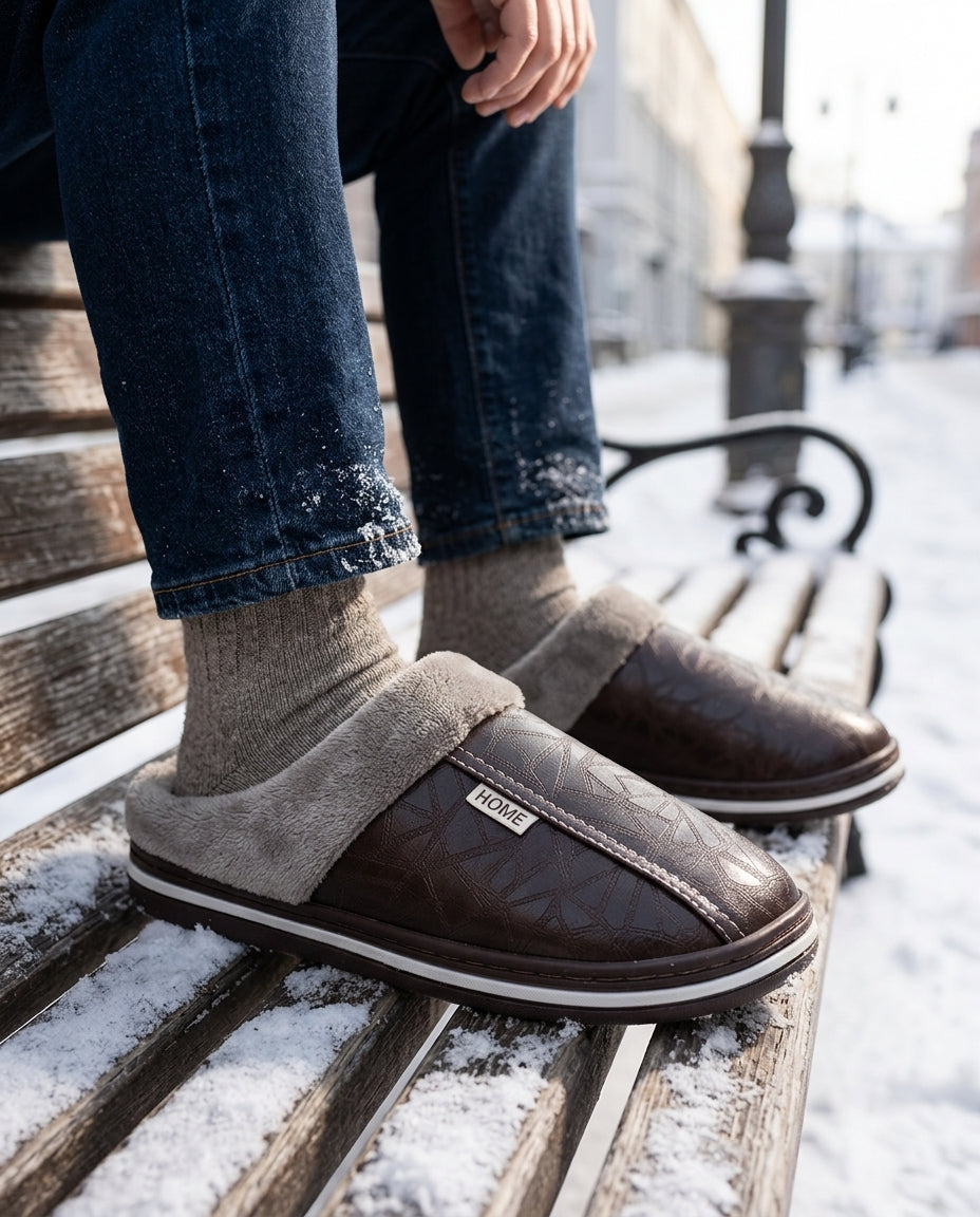 Men's Cushioned Indoor Slippers with Cozy Faux Fur Lining & Slip-On Design for House, Lounge & Quick Errands | Thomler