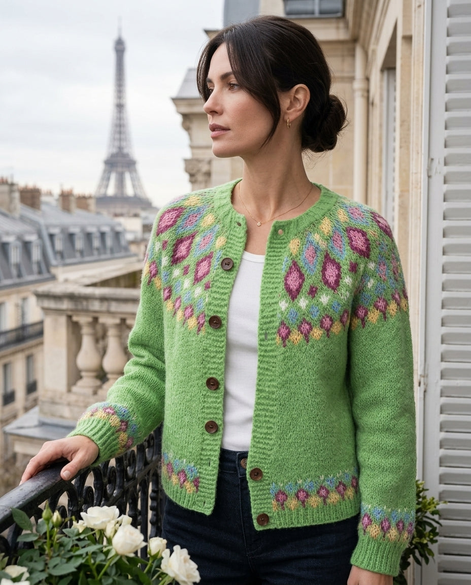 Women's Button-Front Knit Cardigan with Diamond Pattern Yoke – Raglan Sleeve Sweater for Casual Everyday Wear | Thomler