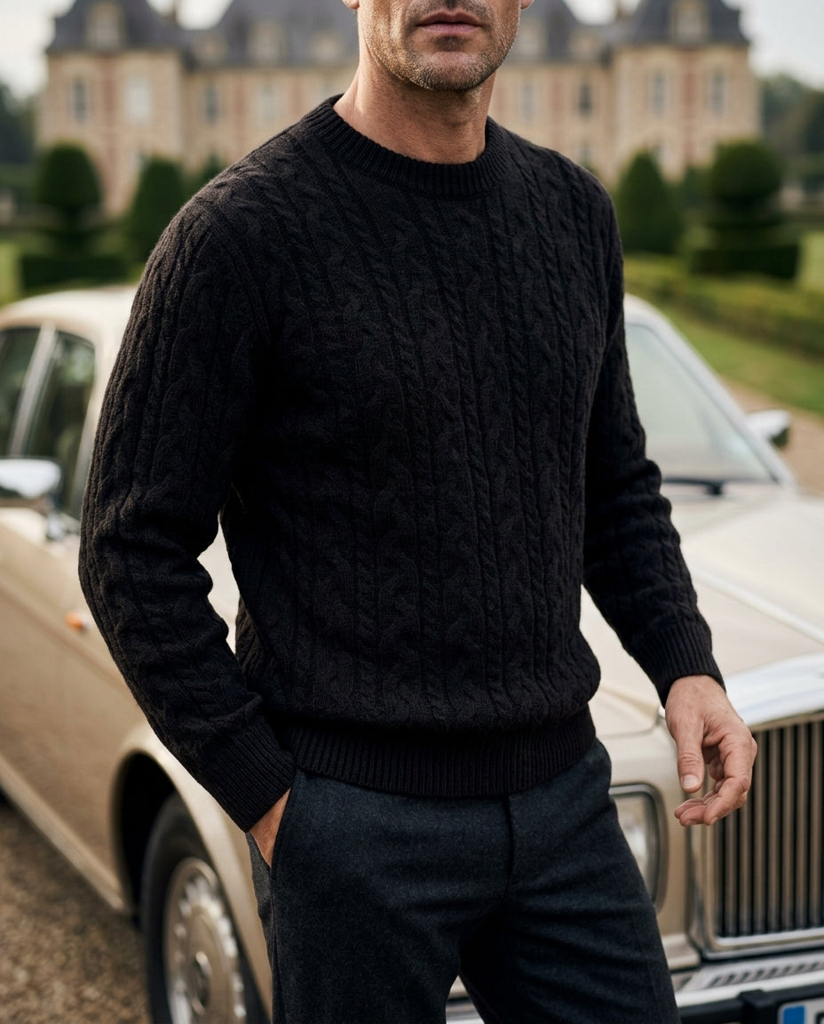 Men's Crew Neck Pullover with Textured Stitch Design – Soft Wool Blend for Layering or Solo Wear | Thomler