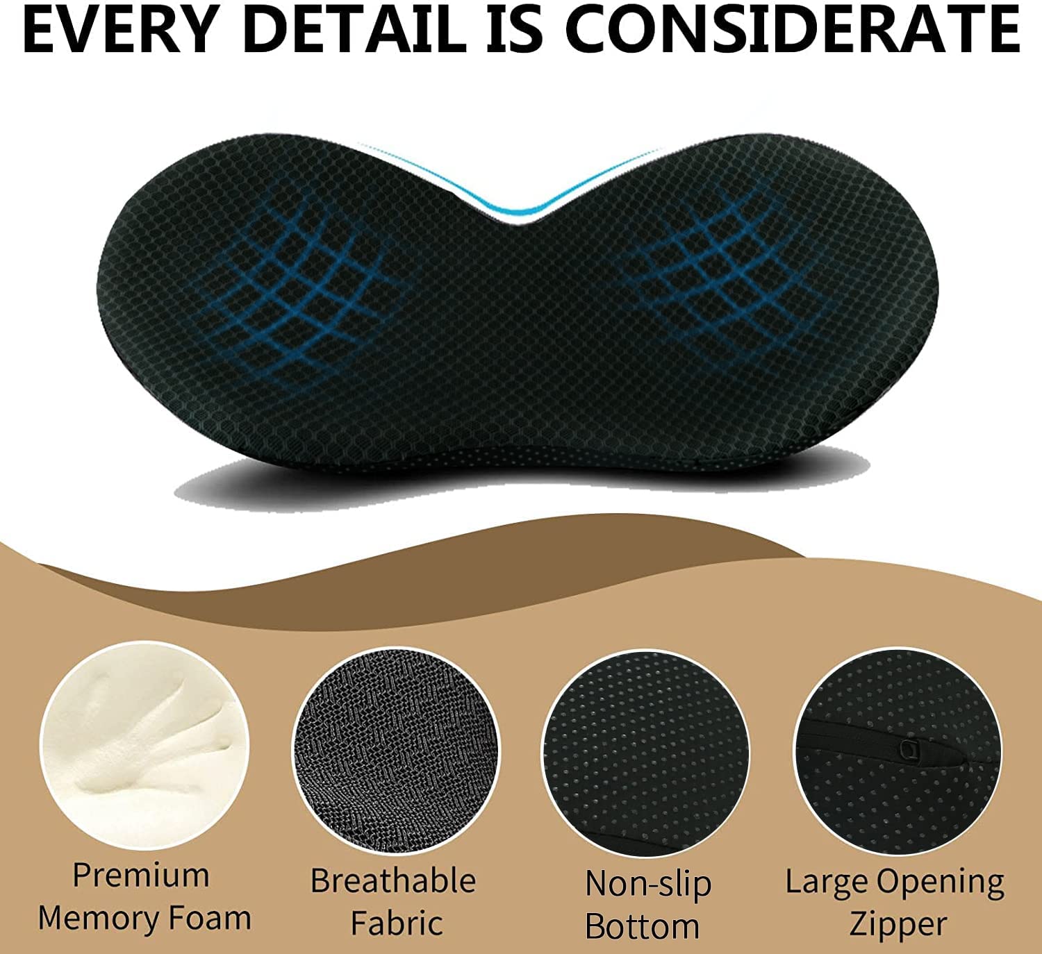 Memory Foam Driver Booster Seat Pad 3.5 Inch Elevation Cushion for Shorter Drivers Enhanced Visibility Lumbar Support Black Beige Brown Red | Thomler