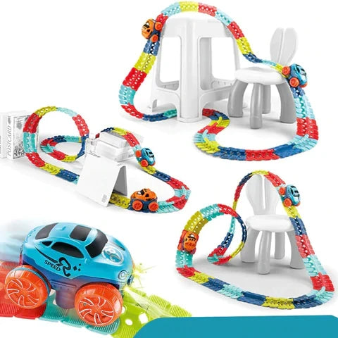Magnetic Race Track Building Set with LED Car – Modular STEM Track Toy for Kids Ages 3+ | Thomler