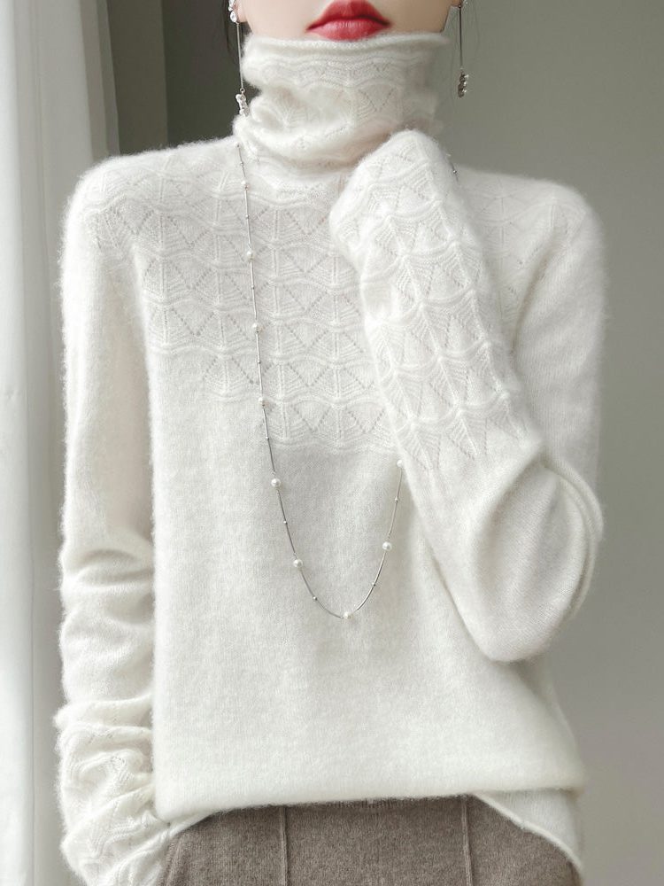 Women's Cashmere Funnel Neck Sweater with Textured Knit Detail | Thomler