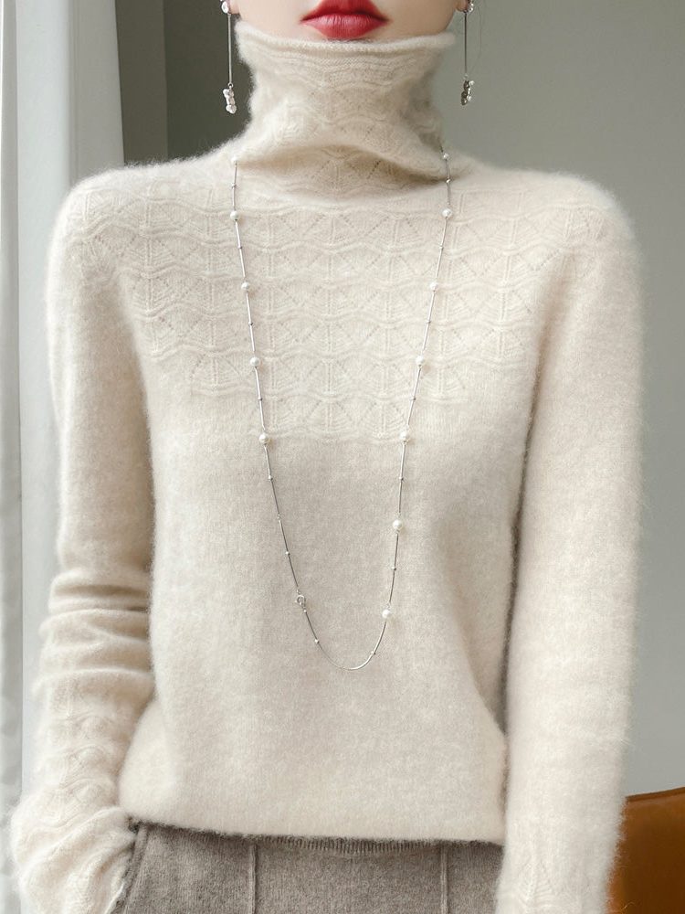 Women's Cashmere Funnel Neck Sweater with Textured Knit Detail | Thomler