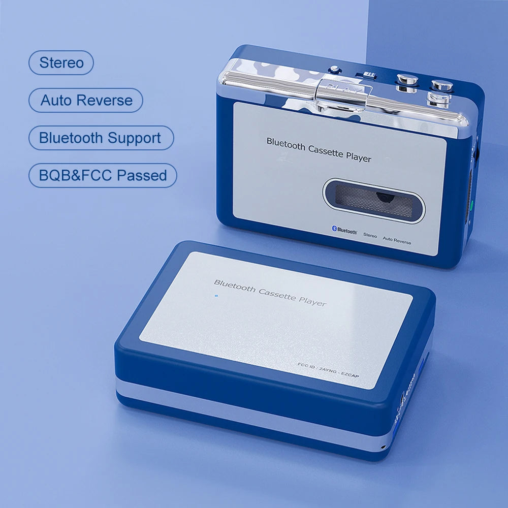 Portable Cassette Player with Bluetooth – Auto-Reverse Tape Deck with Wireless & Wired Playback for Retro Music Lovers | Thomler