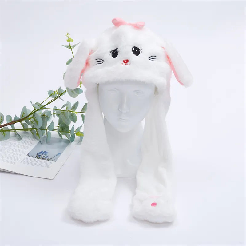 Plush Hat with Pop-Up Ears for Kids & Adults – Interactive Cosplay Beanie with Squeeze Paws | Fun Winter Accessory for Parties, Christmas | Thomler