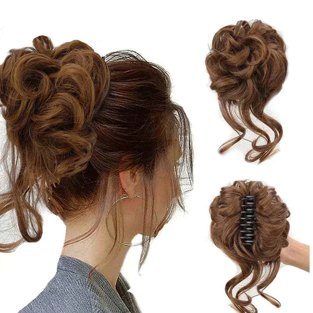 Clip-In Messy Bun Hair Extension with Curly Texture for Women, Synthetic Updo Hairpiece for Everyday & Special Events | Thomler