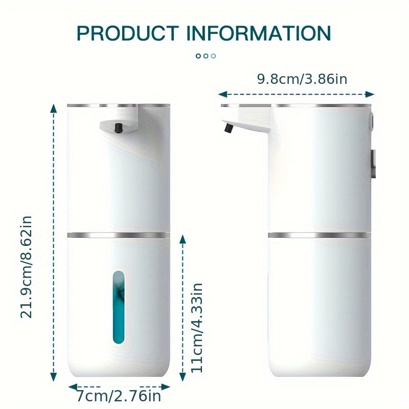 Automatic Soap Dispenser Plastic 380 ml White Wall Mounted Bathroom Kitchen Touchless Foam Sensor Dispenser USB Rechargeable | Thomler