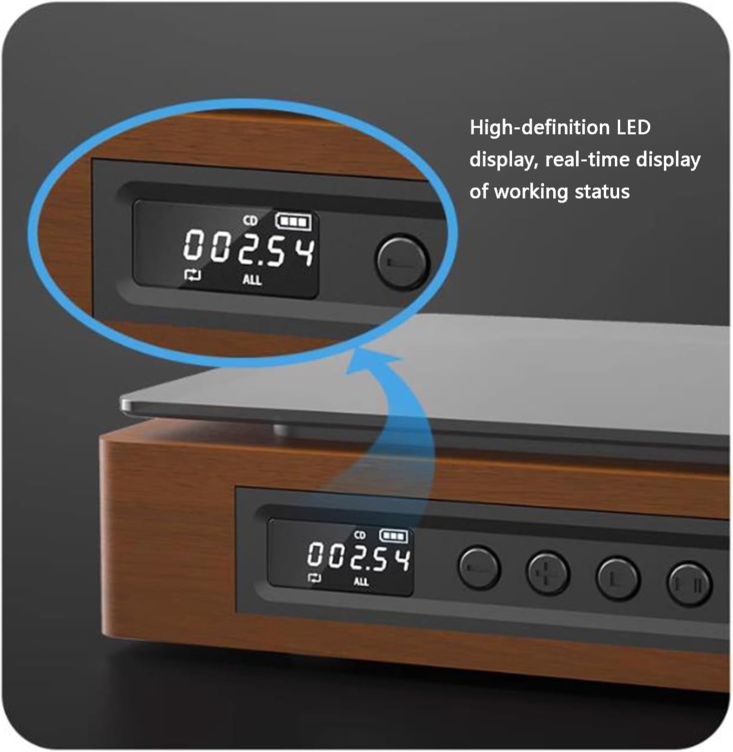 CD Player Wood Finish Bluetooth Streaming FM Radio Home Audio Music System LCD Display Type C Connectivity | Thomler