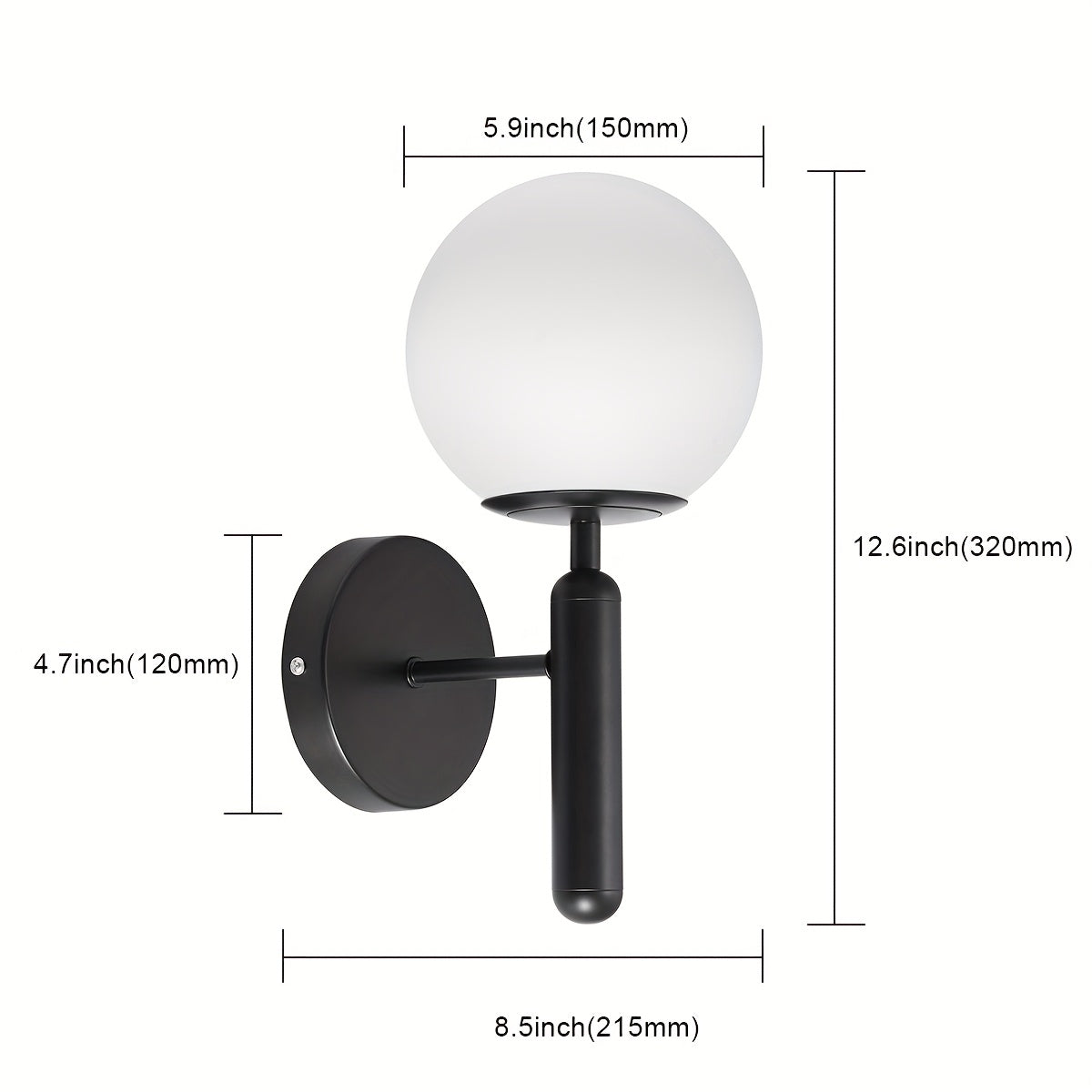 Semi-Flush Spherical Wall Light with Frosted Shade | Metal Sconce for Bedroom, Bathroom & Hallway | Hardwired G9 Socket 110V-240V | Modern | Thomler