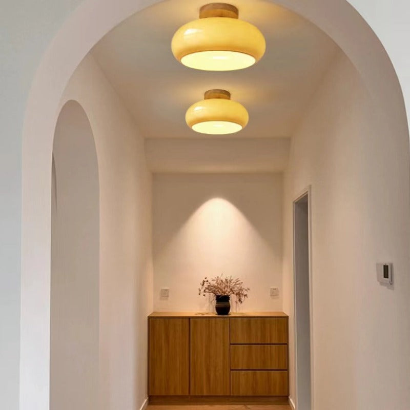 Recessed Wood Flush Mount Ceiling Light with Glass Shade for Living Room & Dining Room – Modern Indoor Lighting Fixture | Thomler
