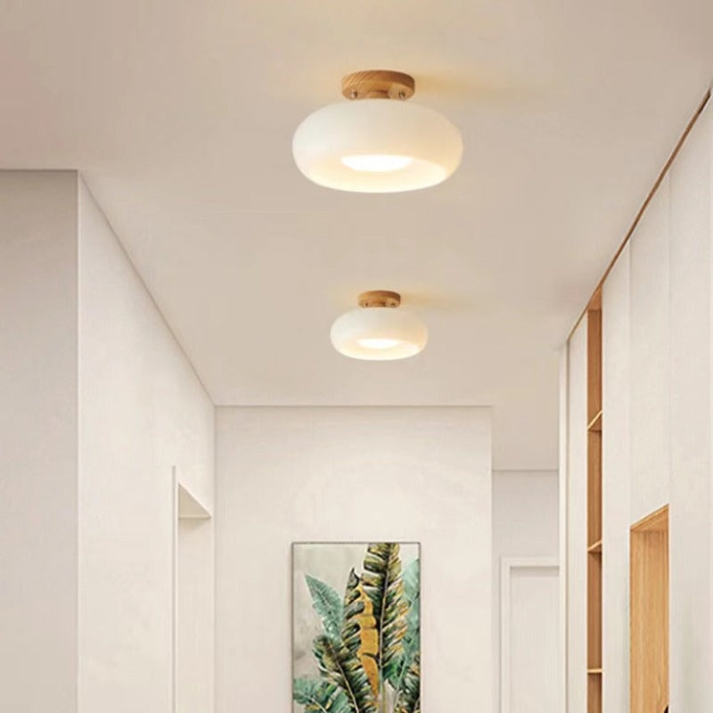 Recessed Wood Flush Mount Ceiling Light with Glass Shade for Living Room & Dining Room – Modern Indoor Lighting Fixture | Thomler