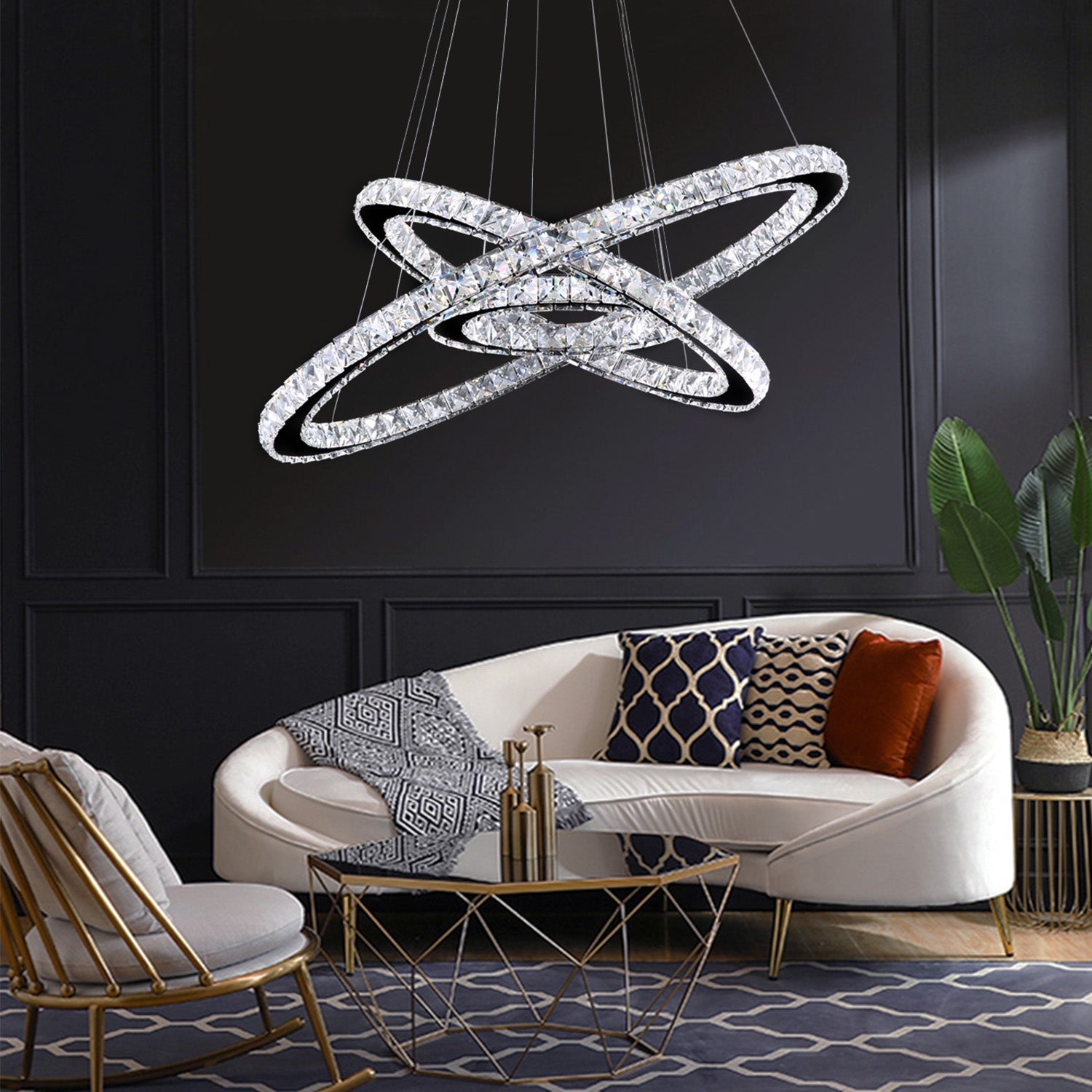 Adjustable Circle Hanging Light Fixture with K9 Crystal Accents for Dining Room & Living Room | Thomler