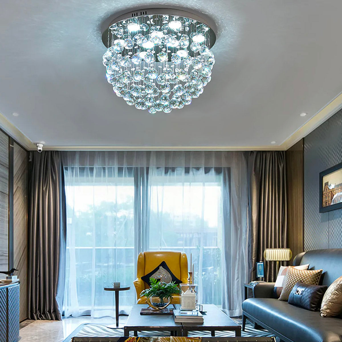 Sparkling Tiered Crystal Ceiling Light Fixture 9-Socket Chrome Finish for Dining Room Bedroom Living Room Contemporary Semi-Flush Mount | Thomler