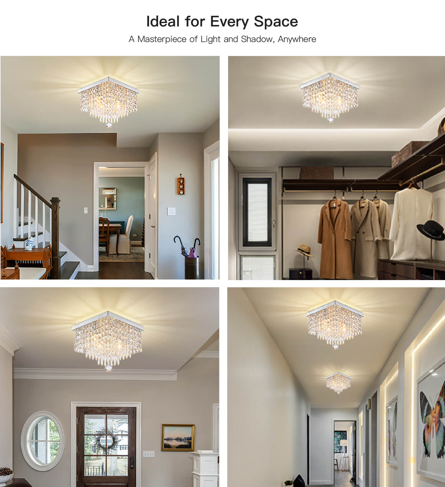 Crystal Flush Mount Ceiling Light 4-Light Chrome Finish for Hallway Bedroom Living Room Dining Room Kitchen Entry Contemporary Lighting | Thomler