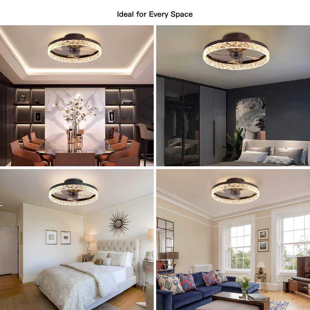 Flush Mount Ceiling Fan with Light and Remote 20 Inch Low Profile LED Fan Light Dimmable 3 Color Temps 6 Speed Reversible Blades for | Thomler
