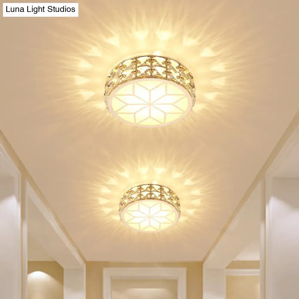 Round Crystal Flush Mount LED Ceiling Light 6" 8" Champagne Gold Modern Entryway Hallway Lighting Fixture Close to Ceiling Surface Mount | Thomler