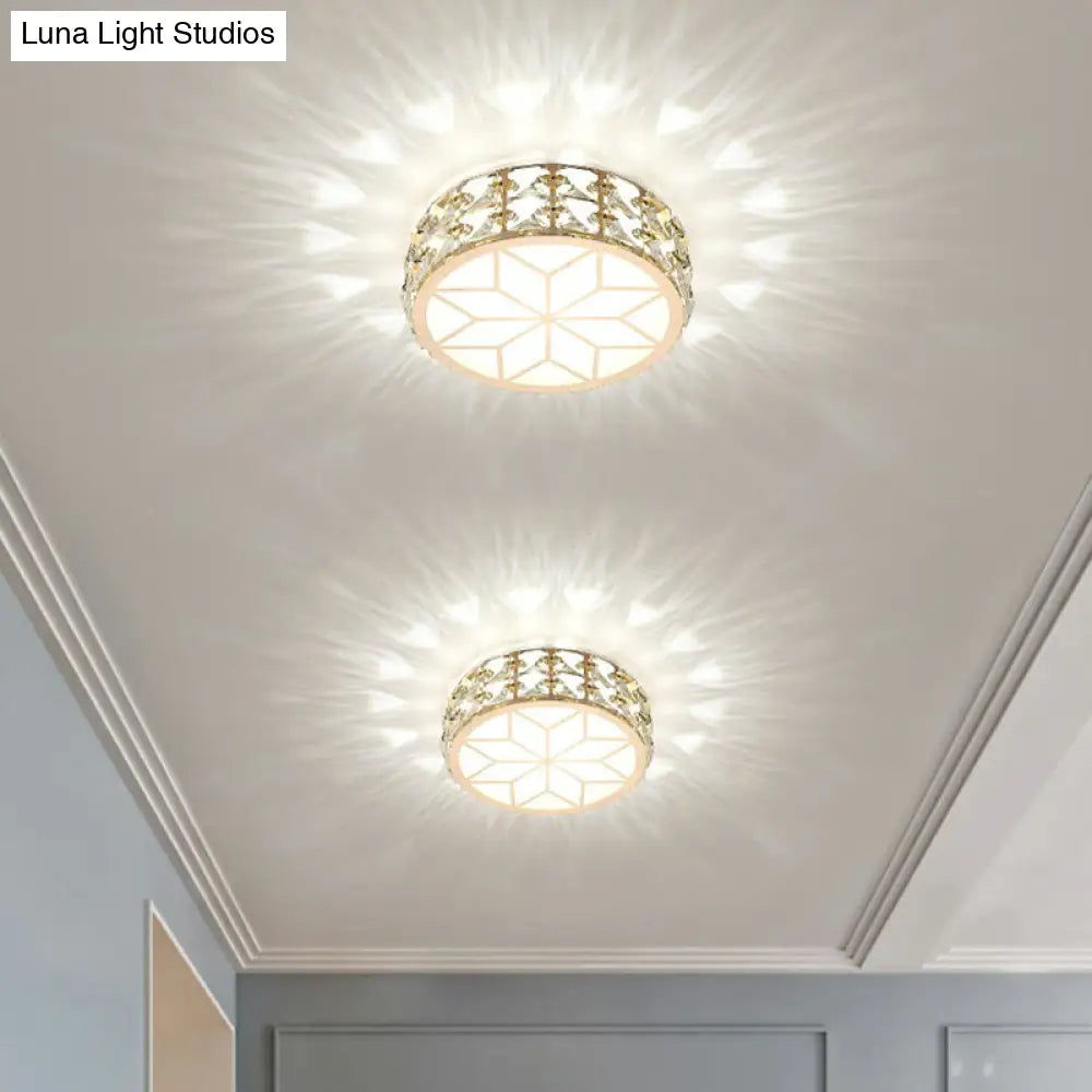 Round Crystal Flush Mount LED Ceiling Light 6" 8" Champagne Gold Modern Entryway Hallway Lighting Fixture Close to Ceiling Surface Mount | Thomler