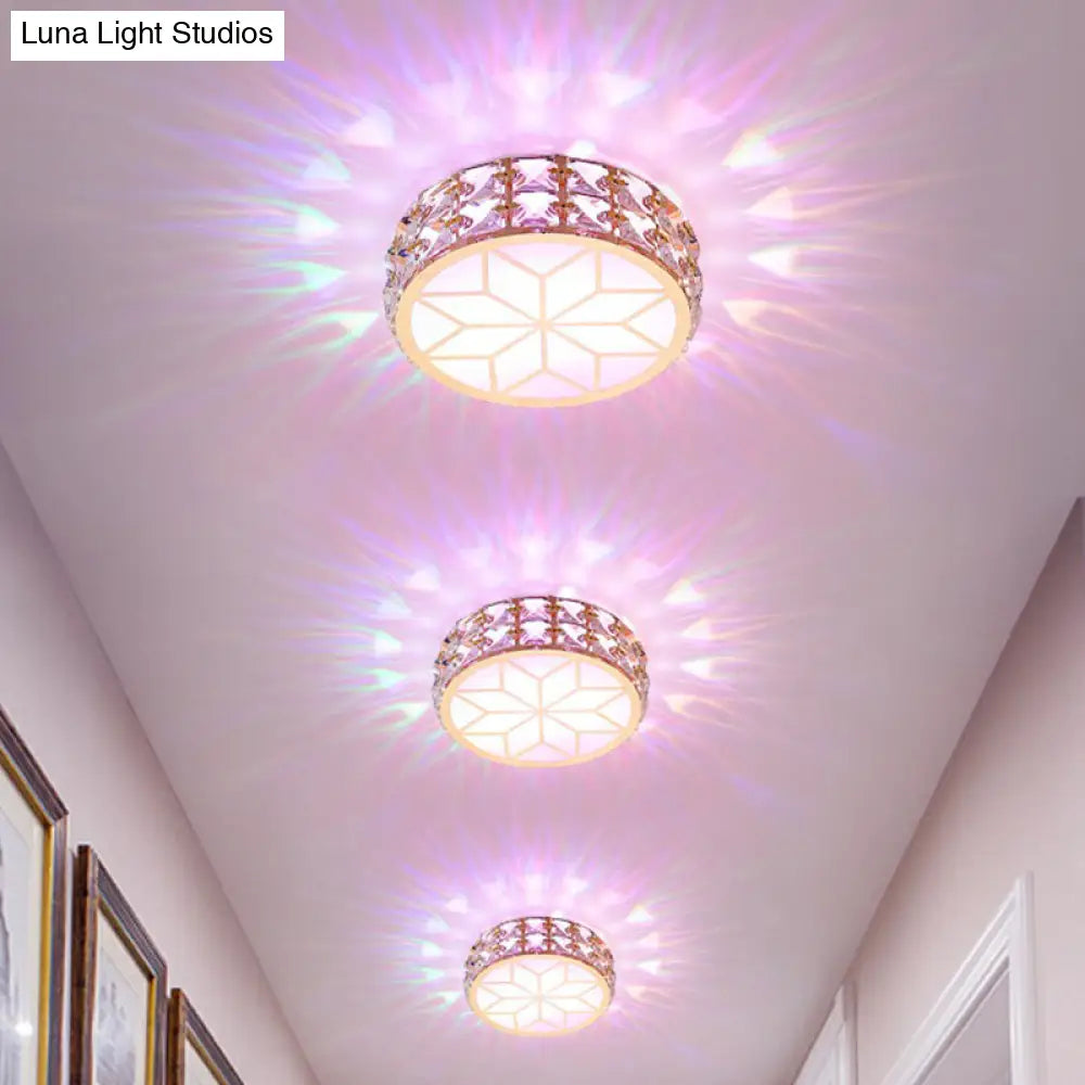 Round Crystal Flush Mount LED Ceiling Light 6" 8" Champagne Gold Modern Entryway Hallway Lighting Fixture Close to Ceiling Surface Mount | Thomler