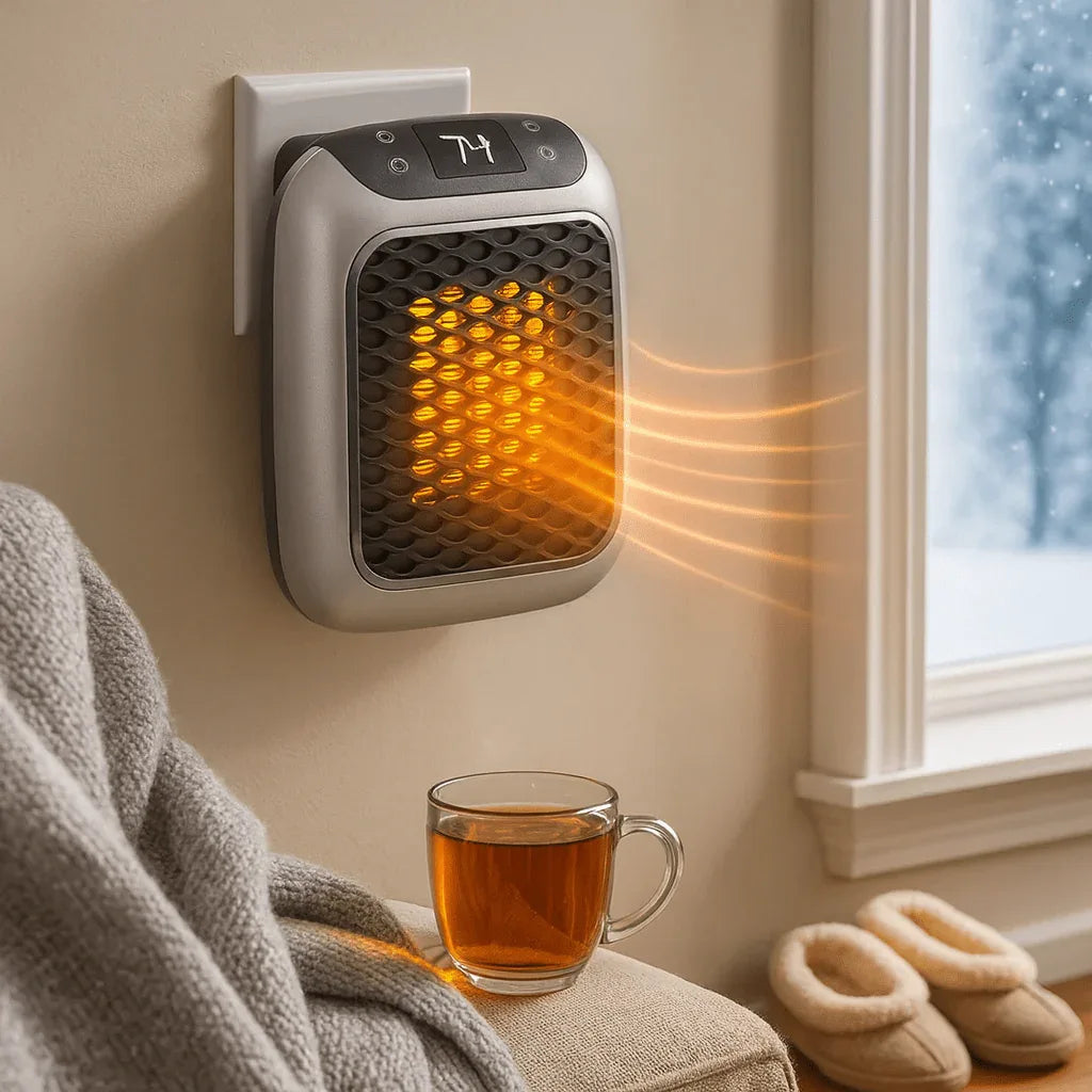 Compact 800W Wall-Outlet Space Heater with LED Display & Remote Control for Quick Room Heating | Thomler