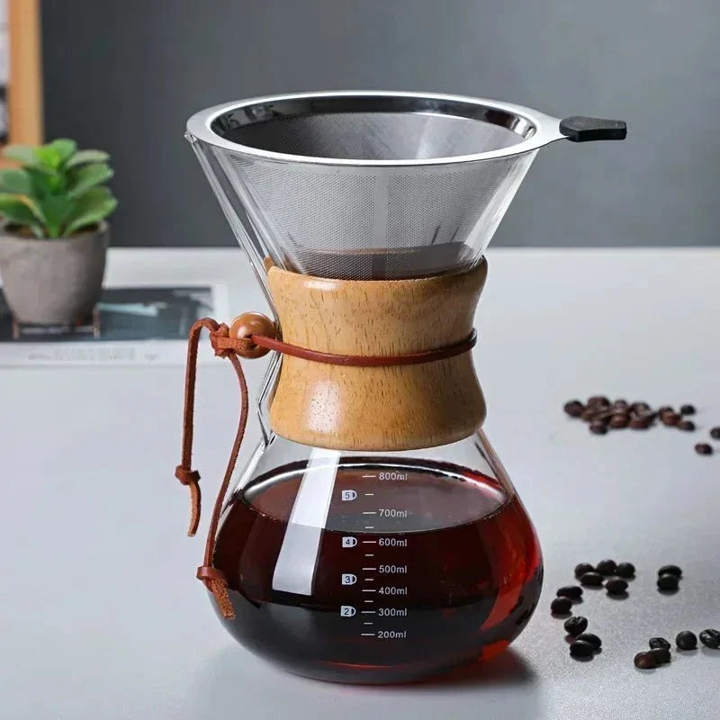 Pour-Over Coffee Maker Glass Carafe & Cone Dripper Brewing Set – Manual Single-Origin Filter Kit for Home Barista | Thomler