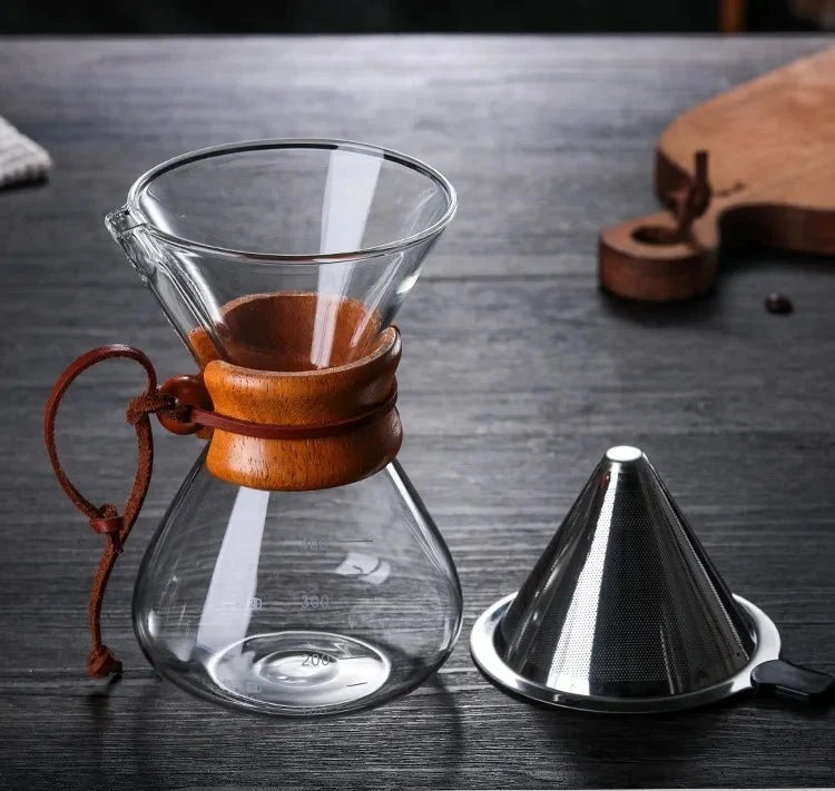 Pour-Over Coffee Maker Glass Carafe & Cone Dripper Brewing Set – Manual Single-Origin Filter Kit for Home Barista | Thomler