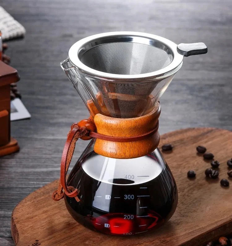 Pour-Over Coffee Maker Glass Carafe & Cone Dripper Brewing Set – Manual Single-Origin Filter Kit for Home Barista | Thomler