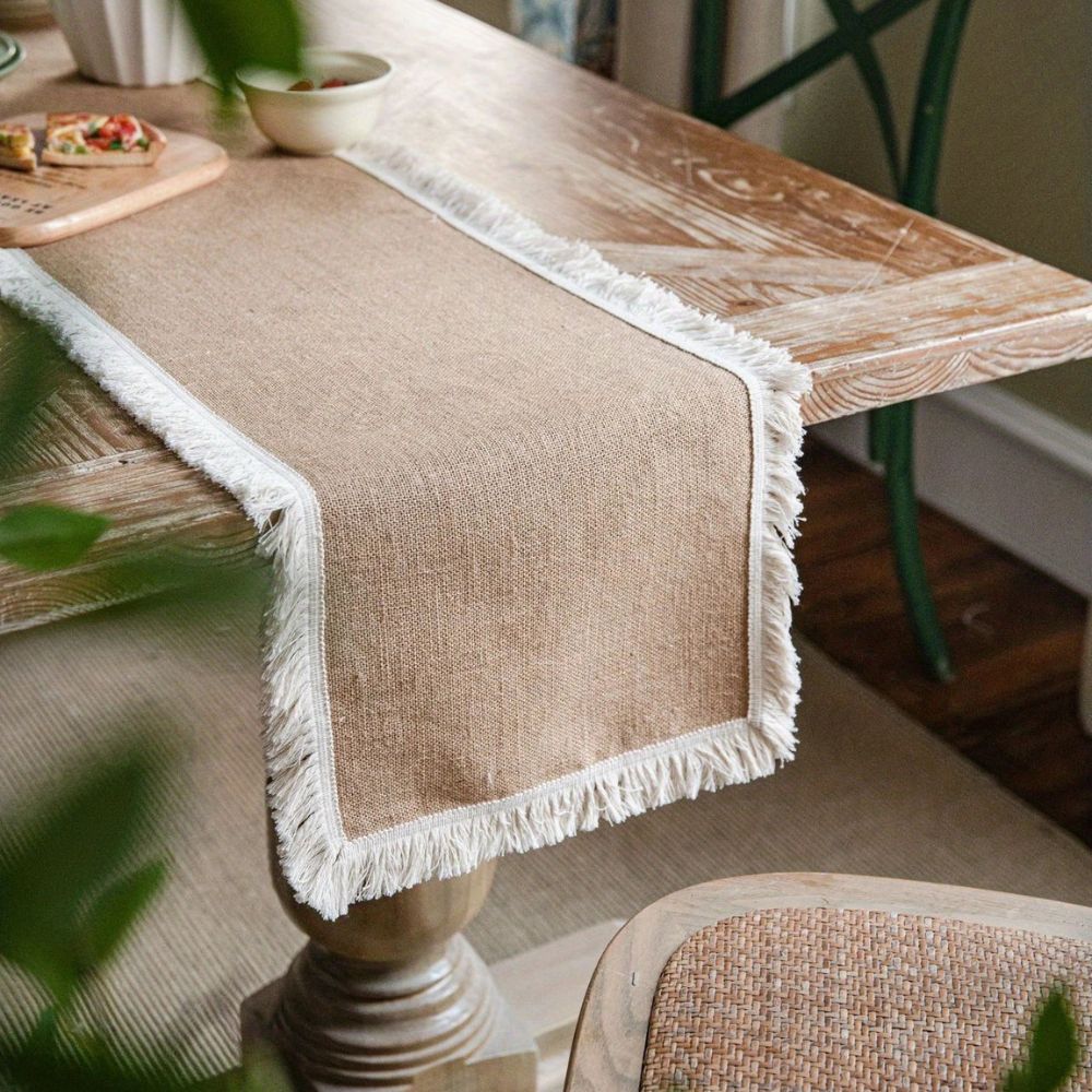 Table Runner Natural Jute 30.0 cm x 180.0 cm Beige Rustic Dining Table Buffet Linen Decor | Thomler