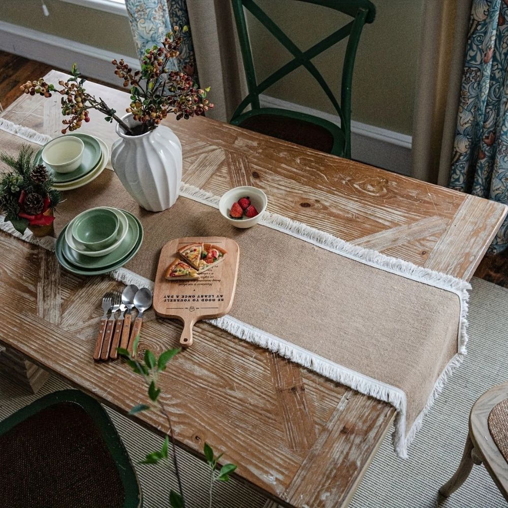Table Runner Natural Jute 30.0 cm x 180.0 cm Beige Rustic Dining Table Buffet Linen Decor | Thomler