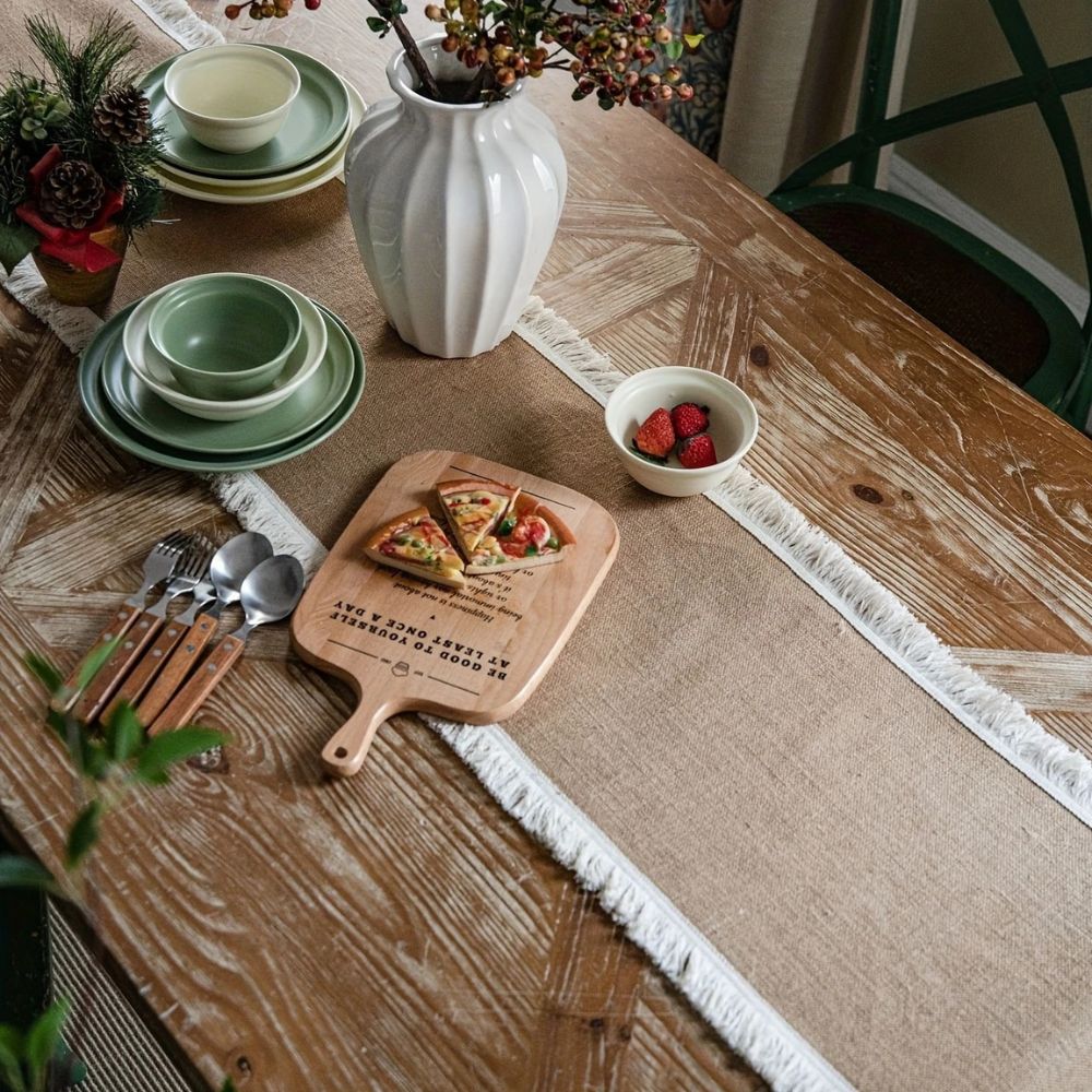 Table Runner Natural Jute 30.0 cm x 180.0 cm Beige Rustic Dining Table Buffet Linen Decor | Thomler