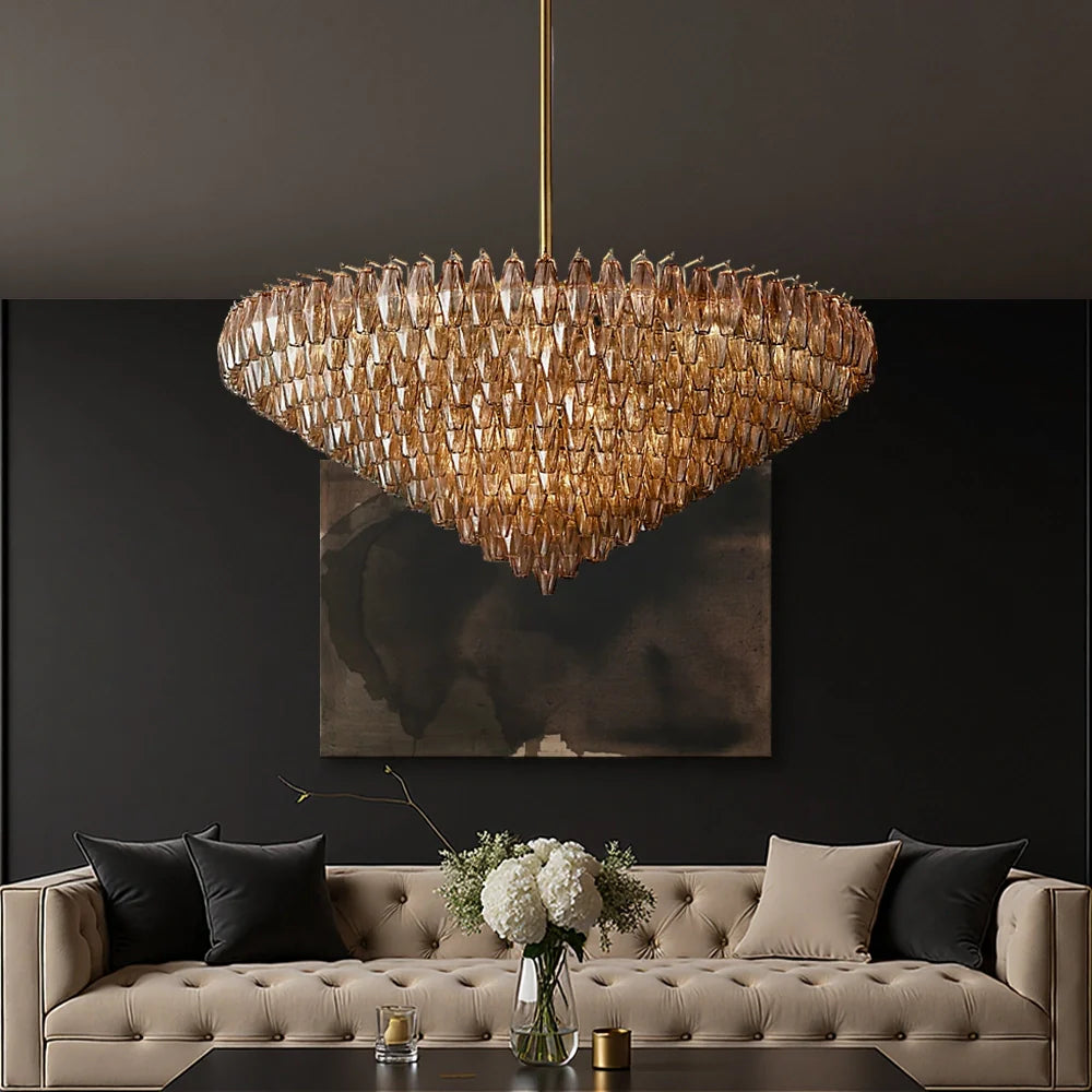 Chandelier Glass Multi Tier Round 36.6 in Dining Room Living Room Ceiling Light Modern Luxury Fixture Adjustable Hanging | Thomler