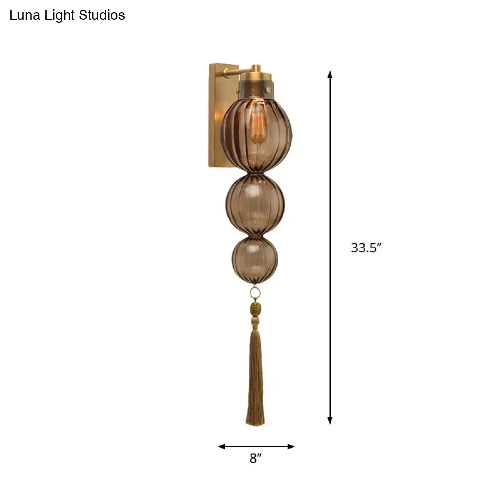 Round Glass Wall Sconce with Decorative Tassel | Asian-Inspired Globe Fixture | Chrome or Brass Finish for Living Room, Hallway, Bedroom | Thomler