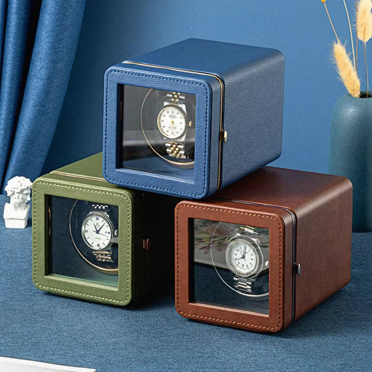 Single Watch Winder Case with 5 Rotation Modes, LED Display & Quiet Motor for Automatic Timepieces | Thomler