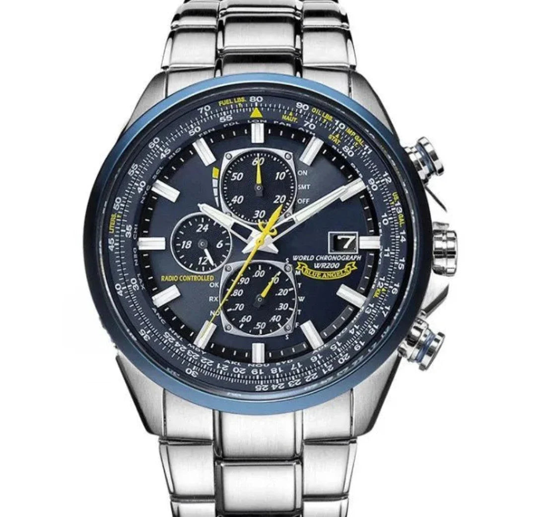 Men's Stainless Steel Chronograph Watch with Date Display & Leather Strap | Water Resistant Quartz Dress Wristwatch for Everyday Wear | Thomler