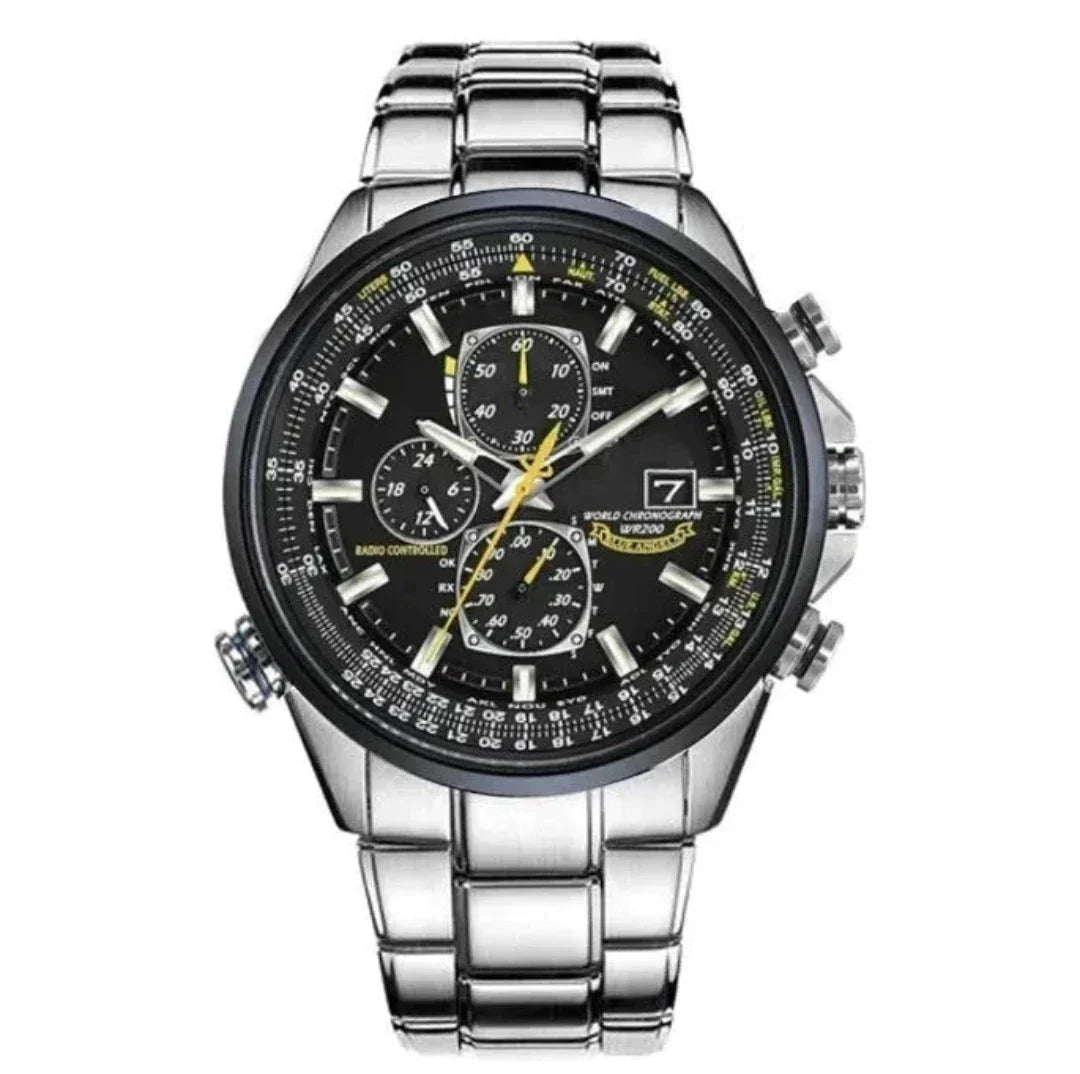 Men's Stainless Steel Chronograph Watch with Date Display & Leather Strap | Water Resistant Quartz Dress Wristwatch for Everyday Wear | Thomler