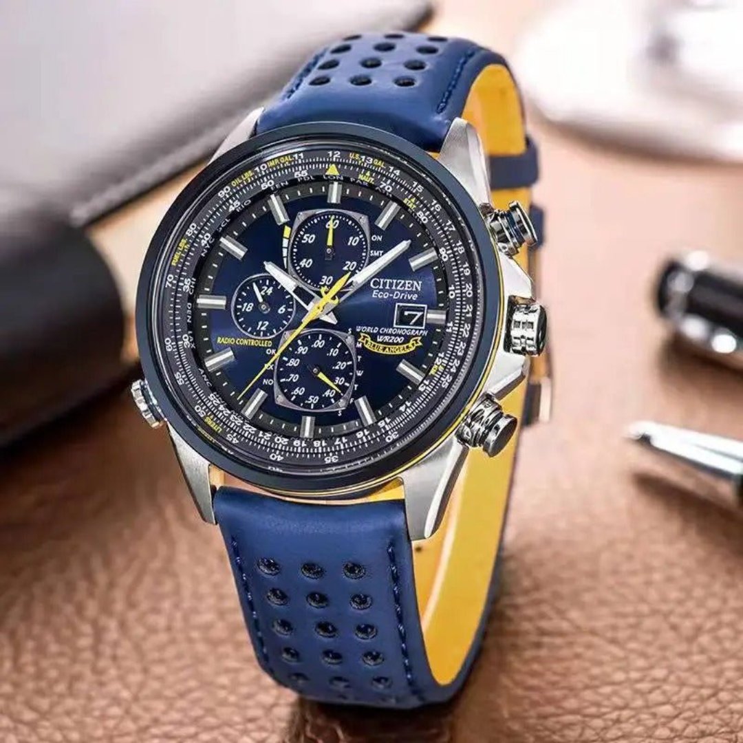 Men's Stainless Steel Chronograph Watch with Date Display & Leather Strap | Water Resistant Quartz Dress Wristwatch for Everyday Wear | Thomler