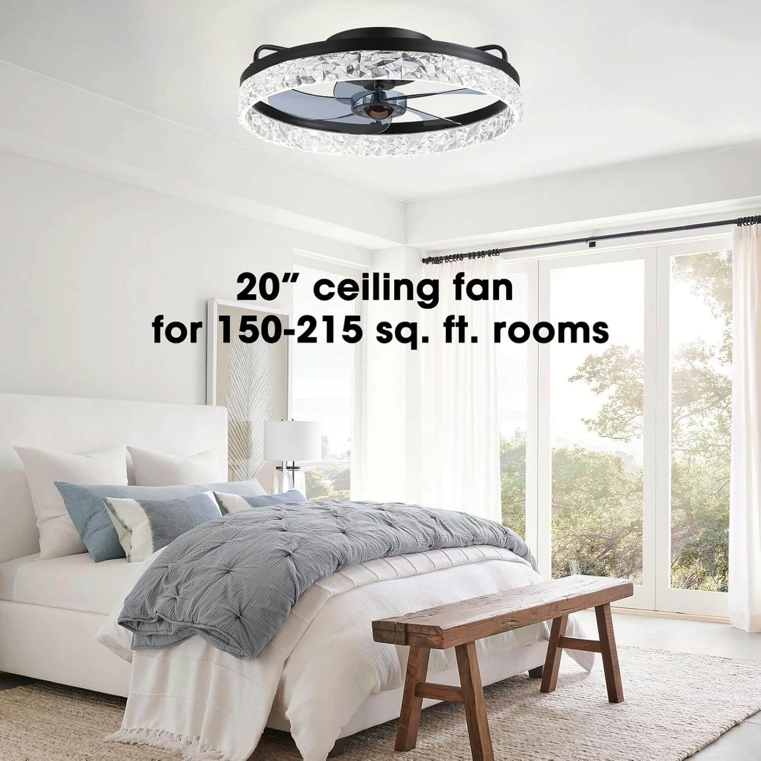 Flush Mount Ceiling Fan with Light and Remote 20 Inch Low Profile LED Fan Light Dimmable 3 Color Temps 6 Speed Reversible Blades for | Thomler