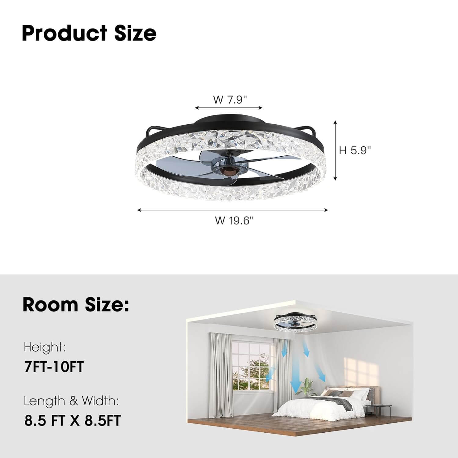 Flush Mount Ceiling Fan with Light and Remote 20 Inch Low Profile LED Fan Light Dimmable 3 Color Temps 6 Speed Reversible Blades for | Thomler